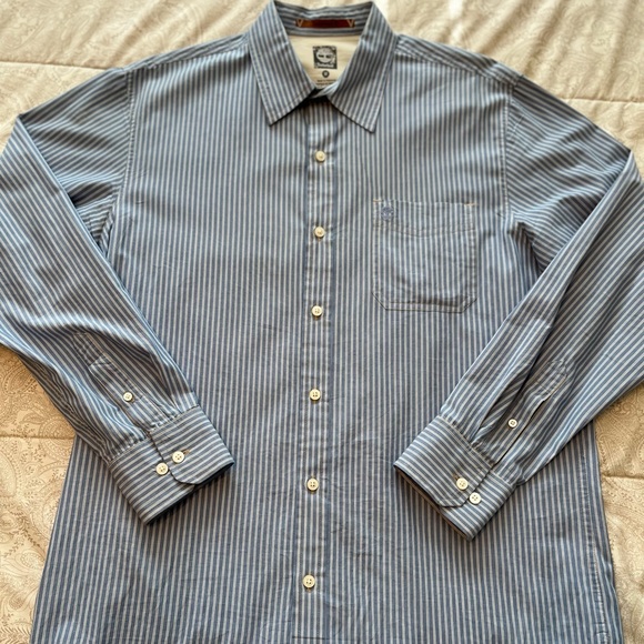 Timberland button down long sleeve shirt blue and white mens medium - Picture 6 of 9